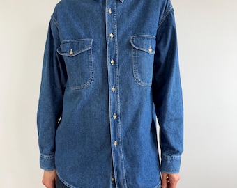 Vintage Denim Shirt, Vintage Oversized Workwear, Minimalist 90s, Classic Women, Size M-L-XL
