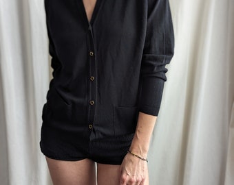 Women's Black Long Sleeves Cardigan Vintage