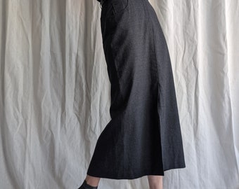 Women's Vintage Long Grey Wool Skirt Minimalist Style