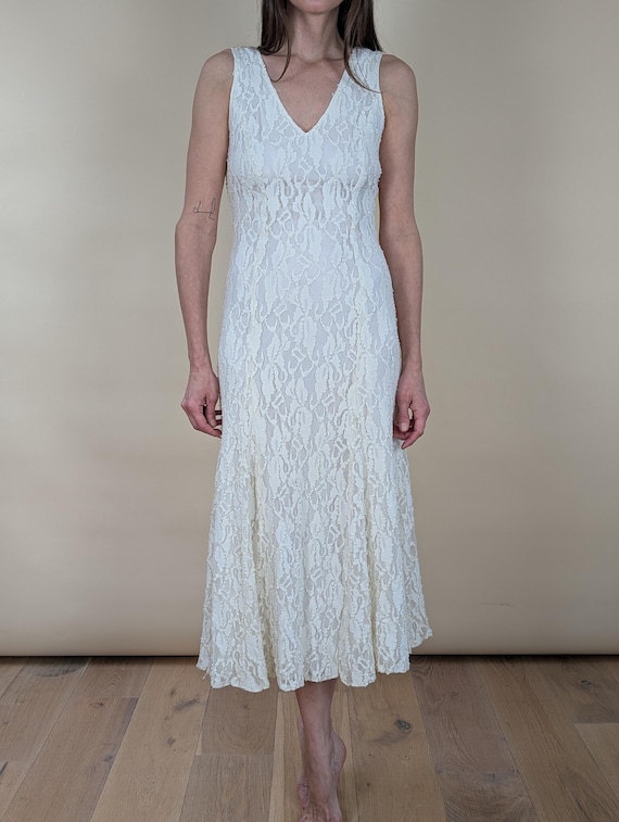 Ivory Lace Maxi Dress With V-neck & Textured Overlay Vintage Evening Gown Size S-M - Etsy Israel Ivory Lace Maxi Dress With V-neck & Textured Overlay Vintage Evening Gown Size S-M - Etsy Israel