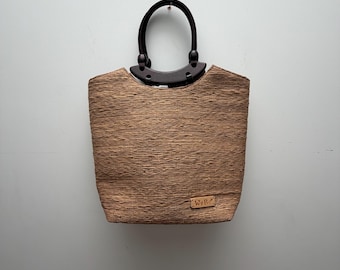 Raffia Handbag, Small Tote Market Bag, 90s Summer Vacation Bag