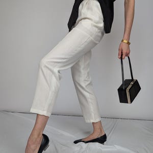Vintage White High-Waist Pleated Linen Trousers – Chic Summer Chino Pants