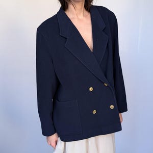 Vintage Women&#39;s Navy Wool & Cashmere Pea Coat - Double-Breasted Winter Jacket