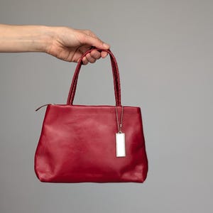 90er Jahre Kleine Rote Leder Handtasche - Damen Vintage Tasche
