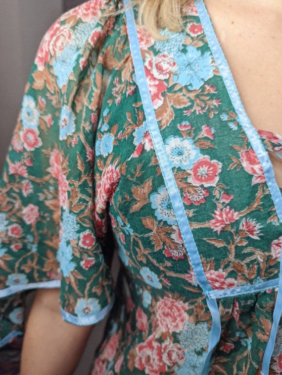 Vintage floral print maxi dress robe loungewear d… - image 4