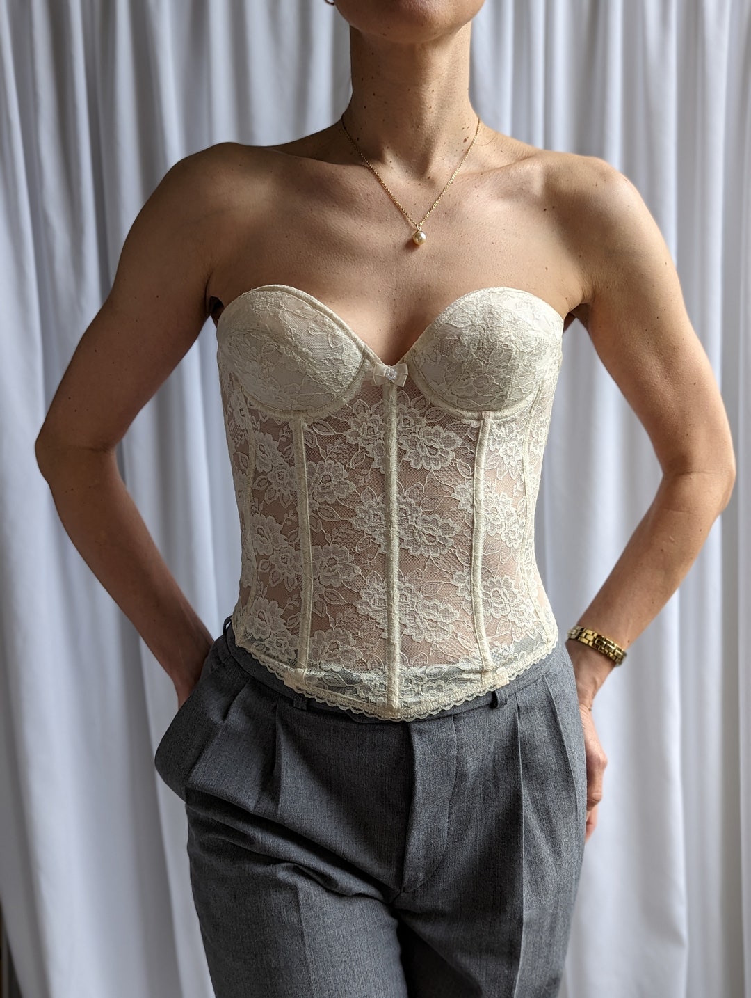 Ivory Lace Bustier Corset Vintage Etsy