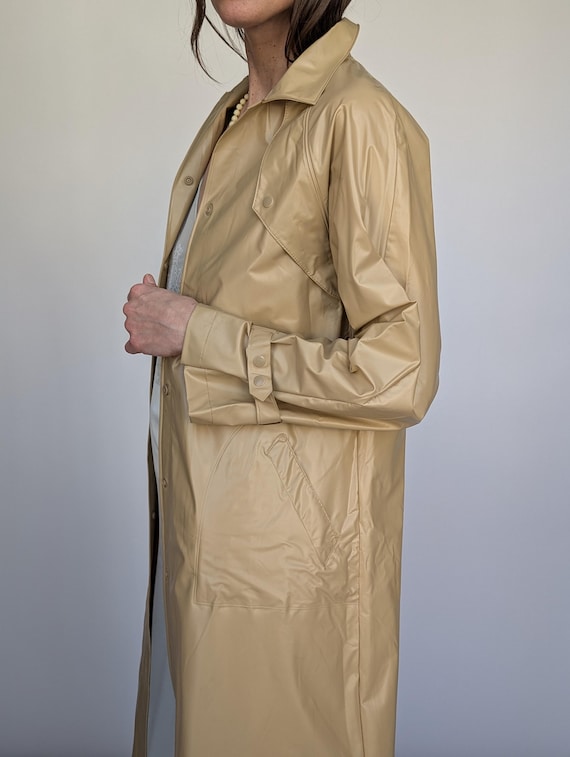 1980s Beige Long PVC Trench Coat | Unique Vintage Rain Jacket