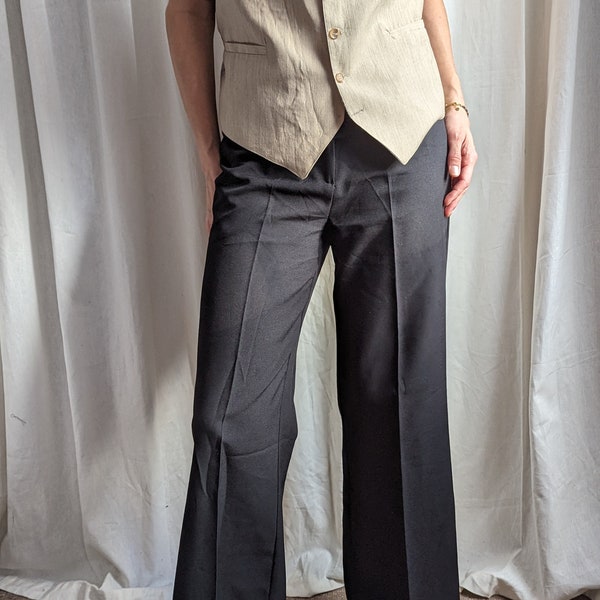 Women's Vintage Black Pleated Wide Leg Trousers