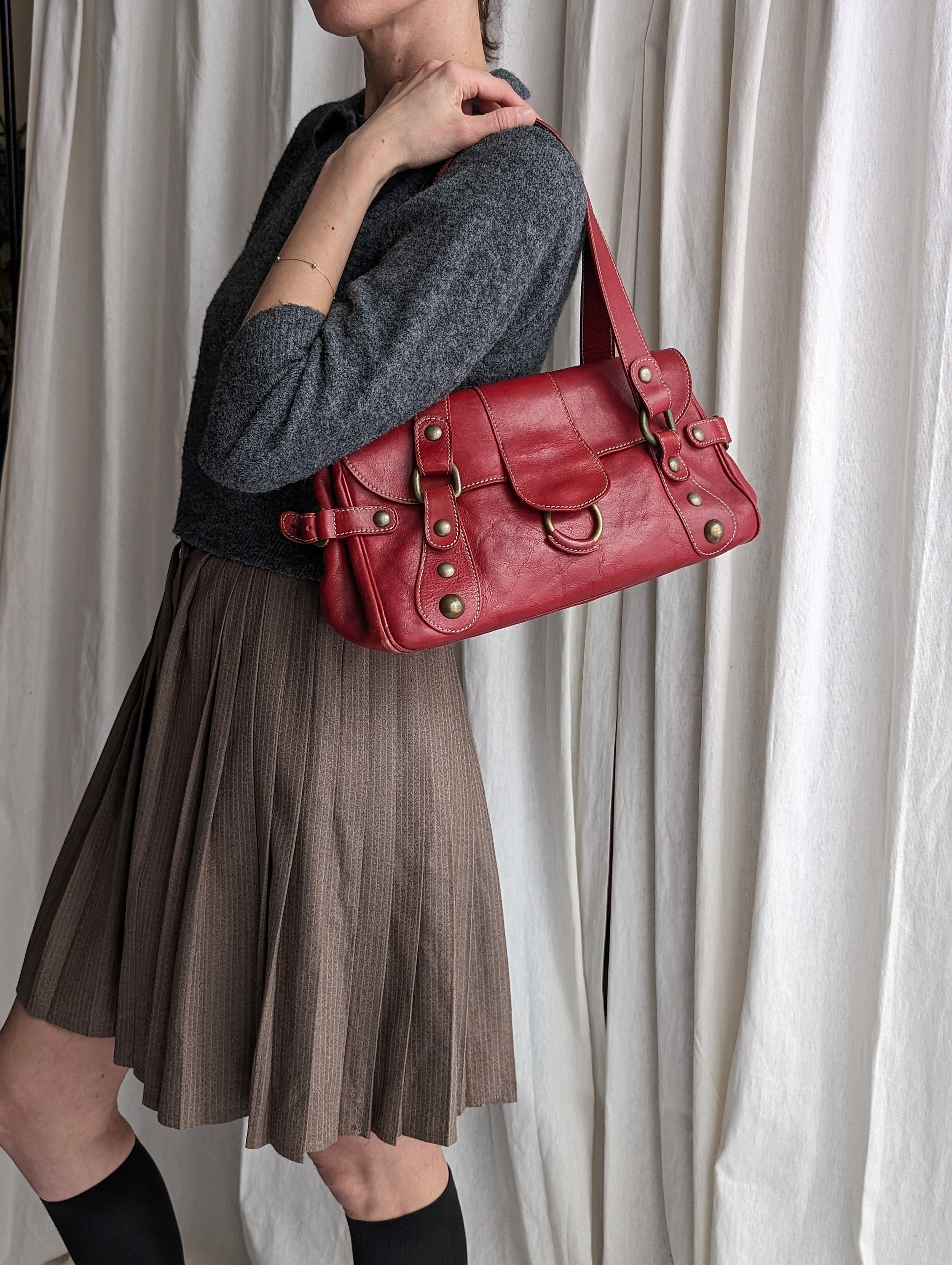 Vintage Woolen Color-Block Skirt