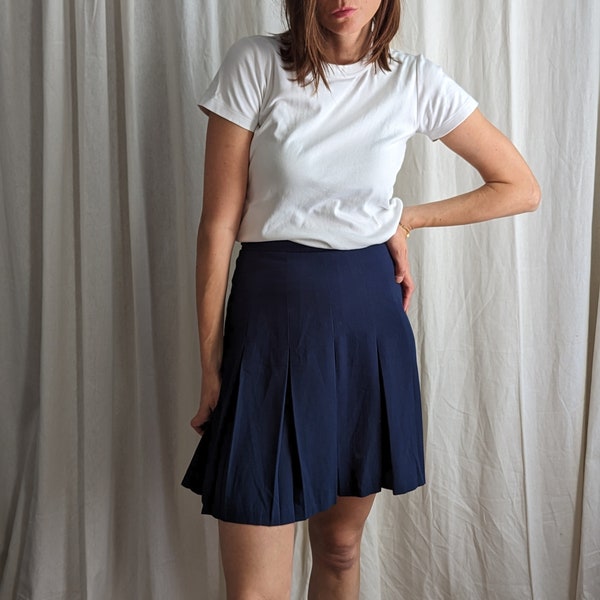 Women's Vintage Navy Pleated Mini Skirt Tennis Style