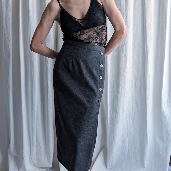 Vintage Grey Wool Asymmetric Skirt Minimalist Style