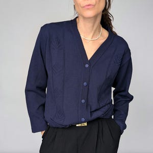 Classic V-Neck Navy Cardigan - Women&#39;s Vintage