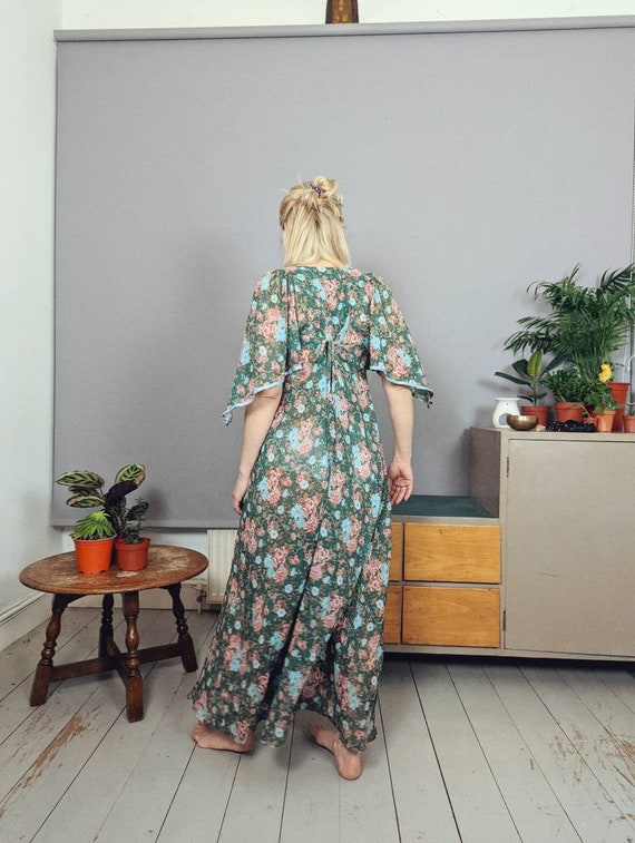 Vintage floral print maxi dress robe loungewear d… - image 3