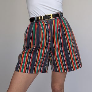 Women&#39;s Vintage Shorts – Multicolor High-Waist Striped 100% Cotton Summer Bermuda