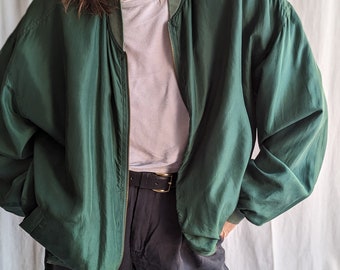 Vintage Silk Green Bomber Jacket Unisex