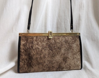 Brown Fur Cross-Body Bag with Black Leather Cord