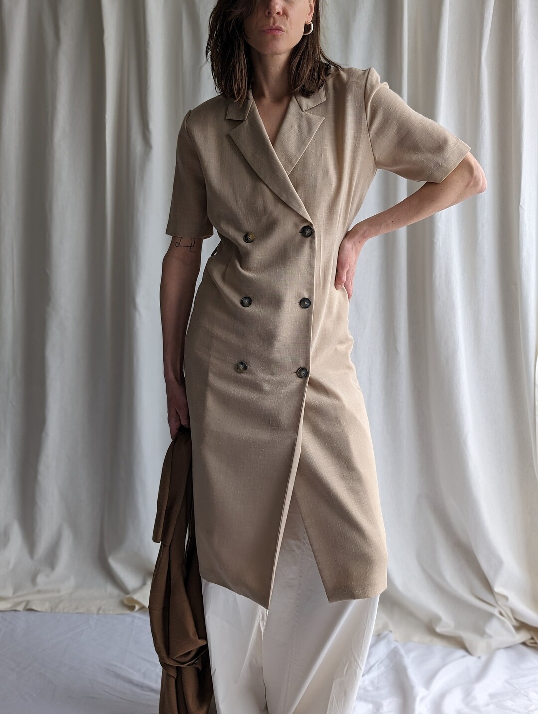 beige button up dress Saylor Striped Cotton Button Down Dress main image 0