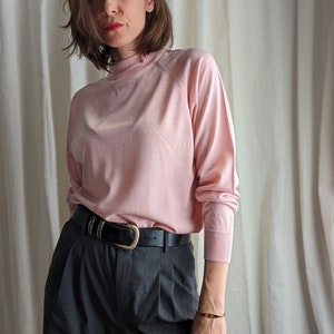 Women's Pink Knit Jumper High Neck Vintage Pull Over