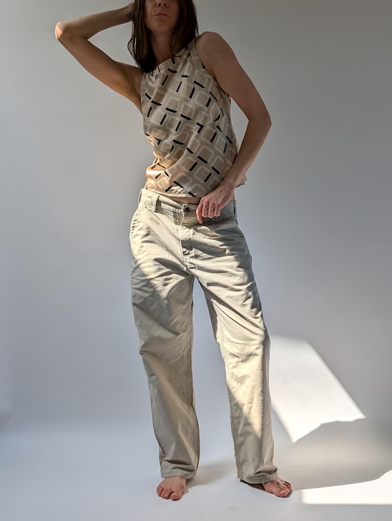 Vintage Carhartt Utility Cargo Pants - Beige Chino Cotton Trousers, Relaxed Fit, Durable Workwear Style W34 L32