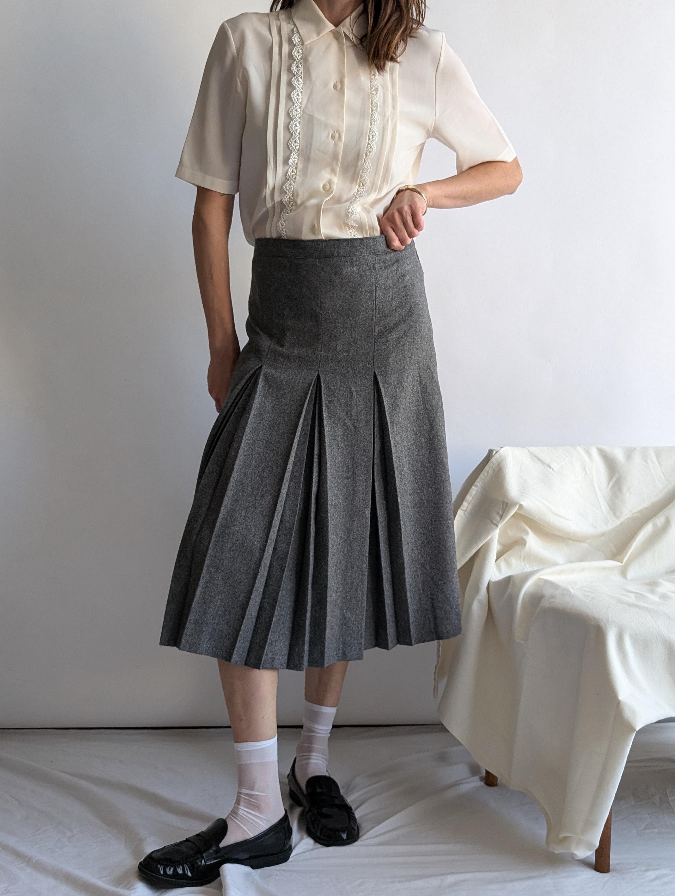 Grey Pleated Skirt Etsy