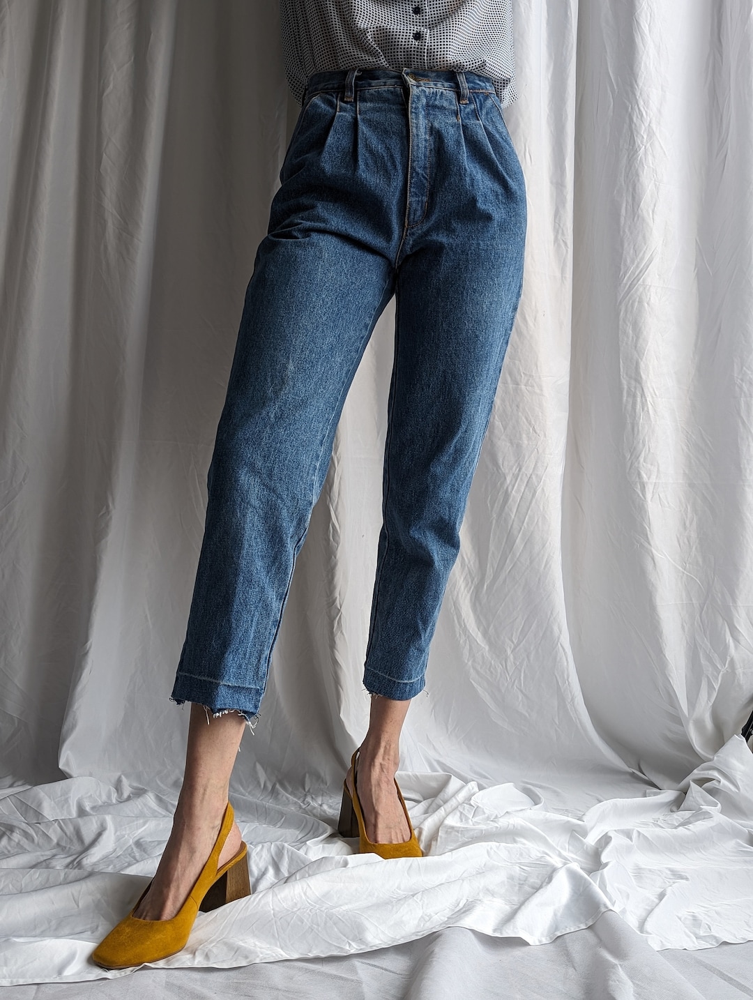 Blue High Rise Washed Mom Jeans