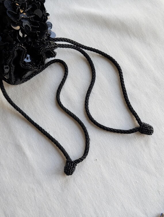 Black Sequin Pouch Evening Bag Drawstring Mini Sh… - image 8