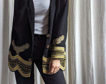 Gold Embroidered Black Blazer Oversized Vintage