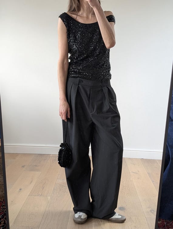 Black Sequin Pouch Evening Bag Drawstring Mini Sh… - image 3