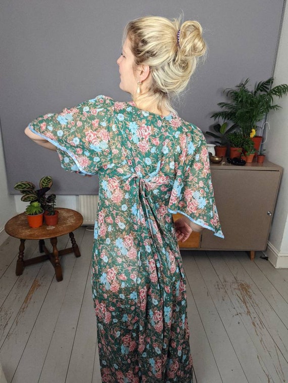 Vintage floral print maxi dress robe loungewear d… - image 2