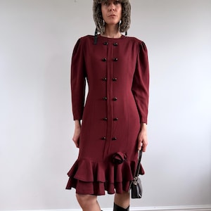 Burgundy Long Wool Dress - Etsy