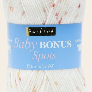 Hayfield Baby Bonus Spots, 100% acrylic, DK weight yarn, 100g, 306yds, baby items in knit or crochet, makes great older child items. too.