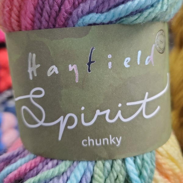 Hayfield Spirit chunky yarn, 80/20 acrylic wool blend, 169 yards, stripes, variegated, knit, crochet, hat, blanket, sweater, scarf, cardigan