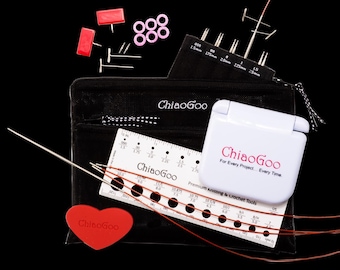 ChiaoGoo 4″ (10cm) TWIST MINI™ interchangeable set, sizes US000 (1.5mm) to US1.5 (2.5mm), three cable lengths 16″, 22″ and 30″ included