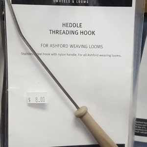 Ashford, threading hook, sley hook, weaving, warp tool, plastic handle, metal hook, heddle hook