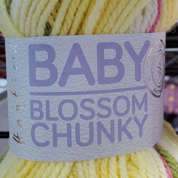 Hayfield Baby Blossom Chunky yarn, 70/30 acrylic nylon blend, 170 yards, stripes, tiny flowers, leaves