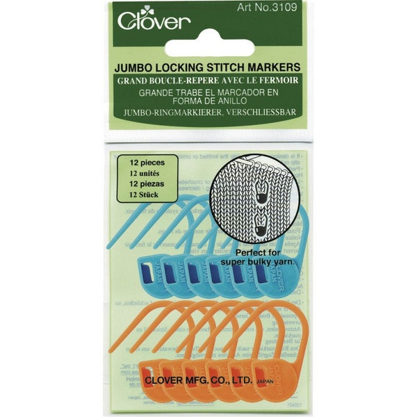 Clover 3109, Jumbo Locking Stitch Markers, knit and crochet, removable markers, great for bulkier yarns