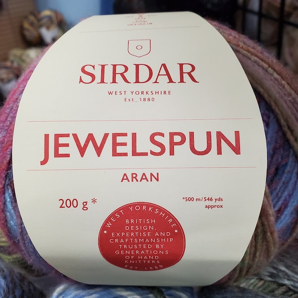 Sirdar, Jewelspun, Aran weight, 546 yards, 100% acrylic, sweaters, blankets, hats, scarves, adult knit, kid knit, baby knit, crochet