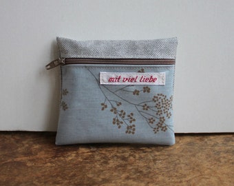 small bag made of oilcloth, for on the go, for going out, wallet, travel, festival, wedding, flowers, boho, blue, gray, washable***