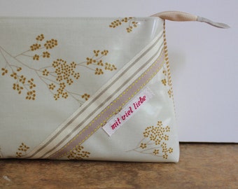 cosmetic bag , travel toiletry bag, weekend size, make up, pencil bag, sun, waves , sand, yellow, gold, washable ***