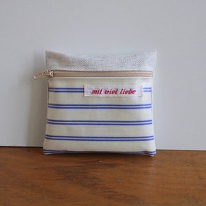 kleine Tasche aus Wachstuch, für unterwegs, zum Ausgehen, Tasche für Öle, Tampontasche, Portemonnaie, Reise, Streifen, blau, waschbar***