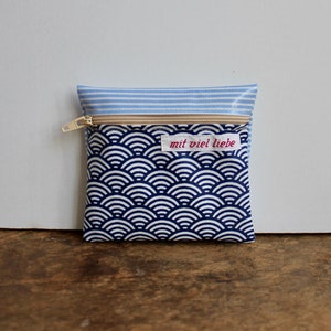 bolso pequeño de hule, para llevar, para salir, mini, cartera, bolsa de jabón, de viaje, ondas, rayas, azul, lavable***