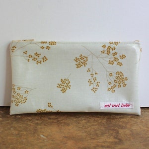 Mäppchen aus Wachstuch, für Kosmetik, Tasche für Make-Up oder Schreibzeug, Stifte, Reise, Blumen, Streifen, gelb, ocker, waschbar ***
