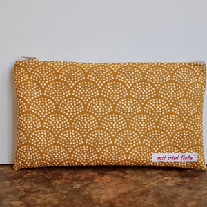 Mäppchen aus Wachstuch, für Kosmetik, Make-Up oder Schreibzeug, Stiftemäppchen, Reisetasche, Geschenkidee, Wellen, gelb, waschbar ***