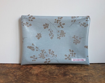 oilcloth cosmetic bag, for makeup, toiletry, travelbag, pencilcase, bag for crafts, bag for medicine, boho flowers, grey, blue, washable ***
