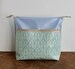 oilcloth cosmetic bag big, travel toiletry bag, make up, diaper bag, dots, blue, green, leaves, washable *** 