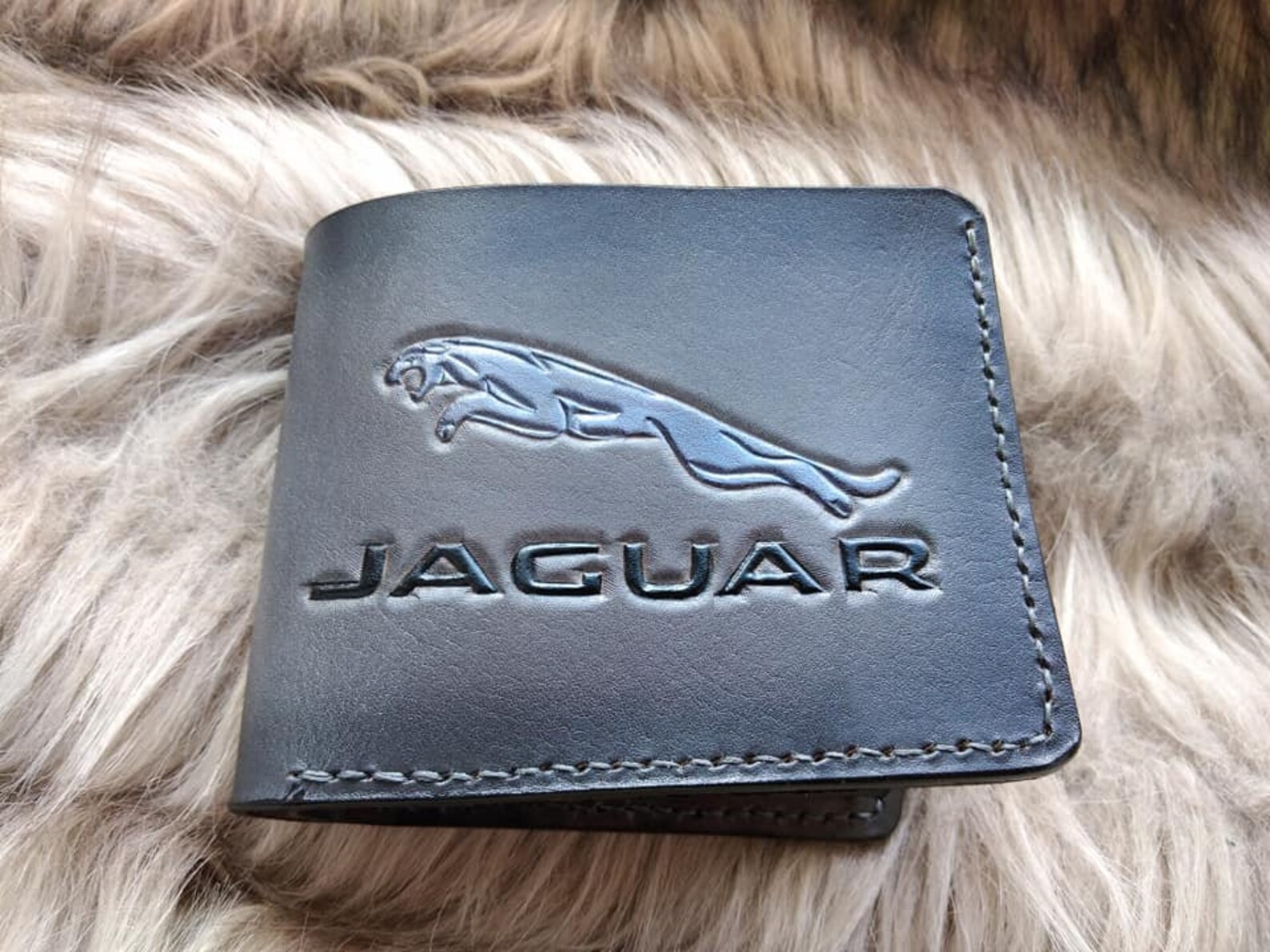 Jaguar leather wallet Gray leather walletJaguar car Etsy