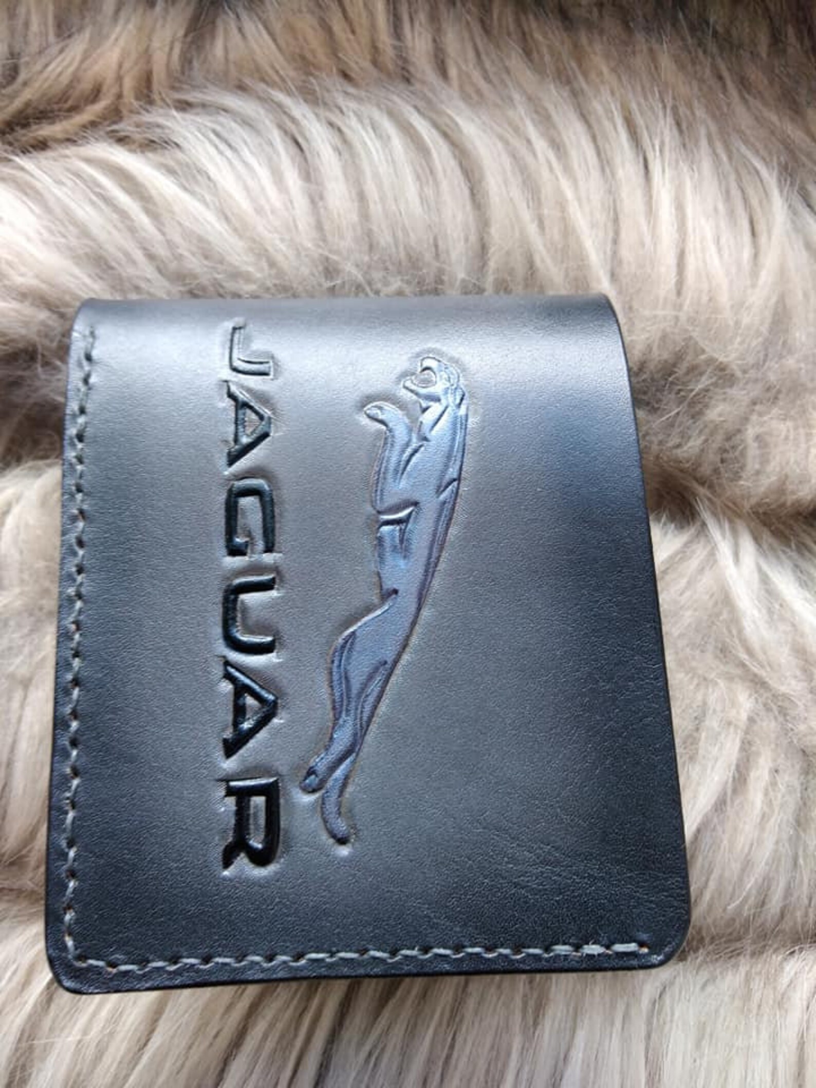 Jaguar leather wallet Gray leather walletJaguar car Etsy