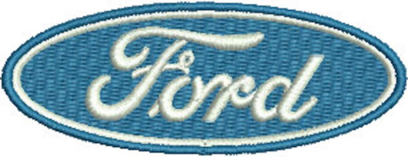 May include: A blue oval-shaped patch with the word "Ford" in white cursive lettering.