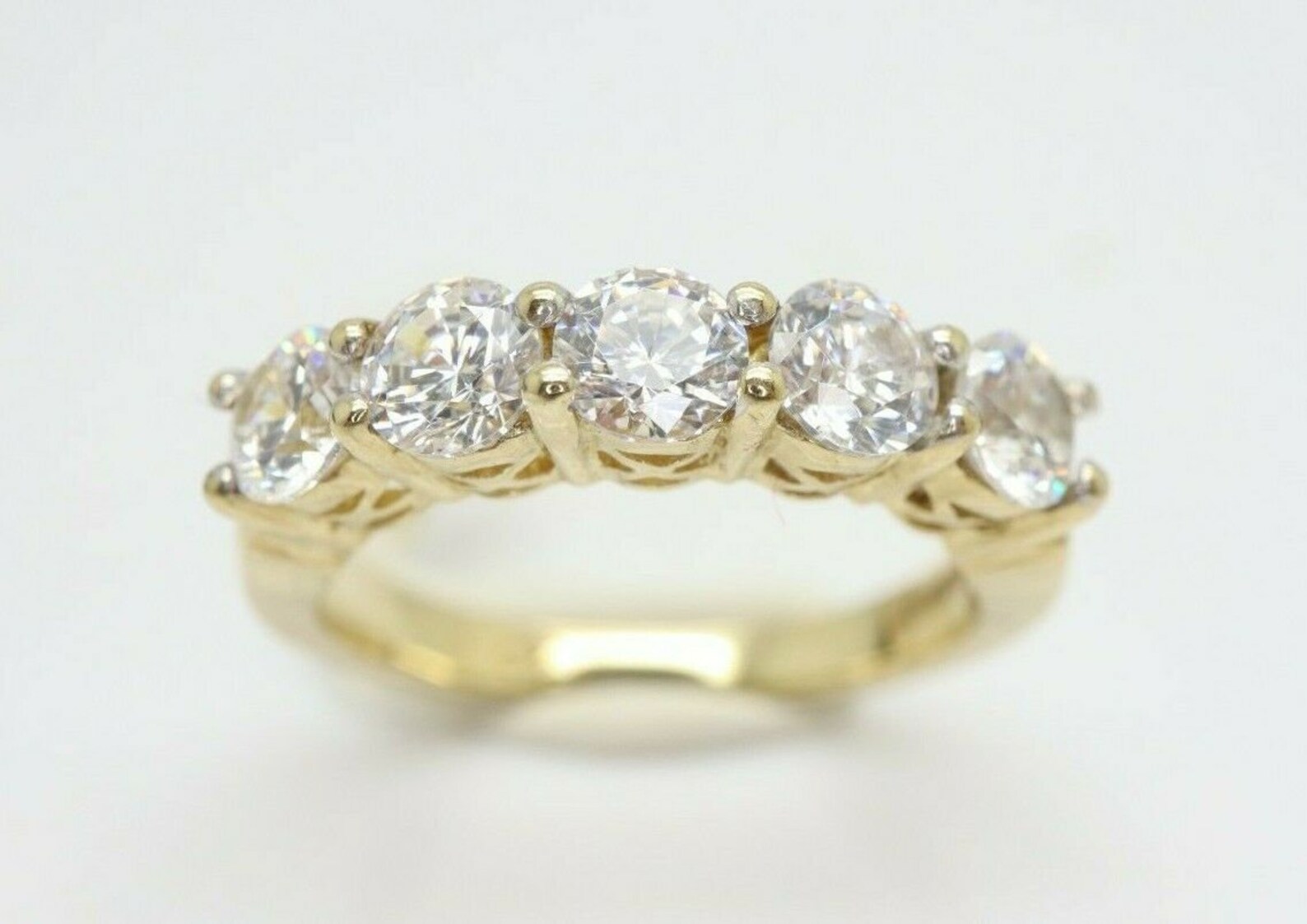 Vintage 9Ct Gold 5 Stone Cubic Zirconia Eternity Ring Size H Etsy