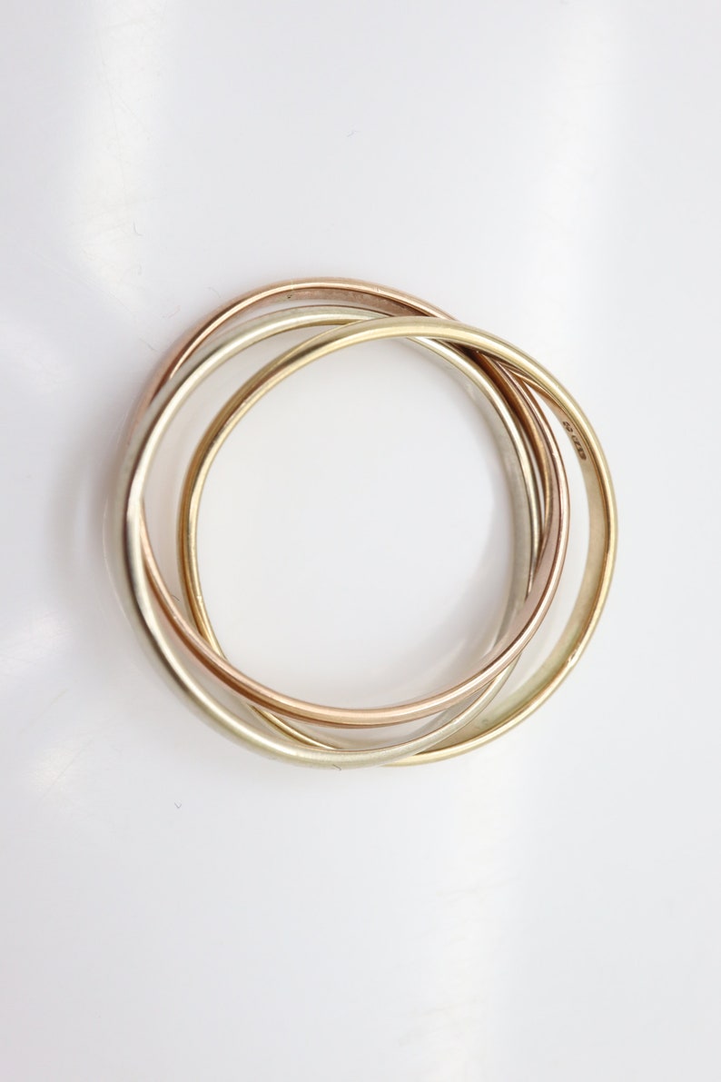 Vintage Three Color 9Ct Gold Russian Wedding Band Ring Size L 12